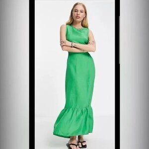 Topshop Green Sleeveless Maxi Dress with Ruffle Hem